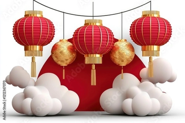 Fototapeta Festive Chinese Lanterns and Clouds Lunar New Year Celebration