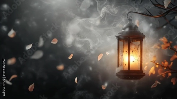 Fototapeta Enchanting Lantern Light in Mystical Forest Scene