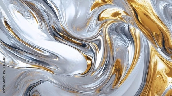 Obraz Metallic liquid texture in silver and gold, futuristic and luxurious