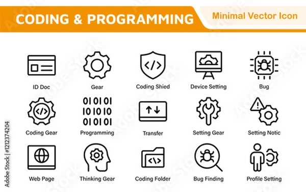 Fototapeta Programming coding set of web icons in line style. Software development icons for web and mobile app. Code, api, programmer, developer, information technology, coder and more.