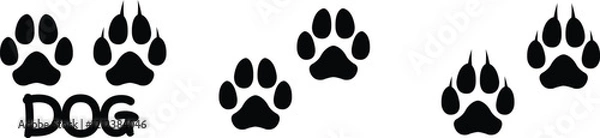 Fototapeta Dog paw print design flat and line icon set. Black vector collection isolated on transparent background. Footprint pet step symbol for animal zoo, vet logo element apps and websites.