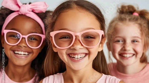 Obraz An inspiring community-centered campaign raising funds for cancer prevention, showcasing shared determination and hope, featuring joyful children with pink accessories, promoting awareness and