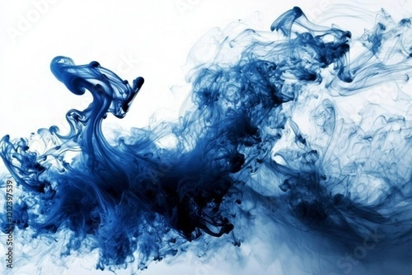 Obraz Poised blue ink gently dispersing against a white backdrop.