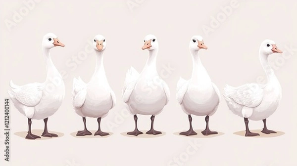 Fototapeta This adorable set of illustrations features a cute little white goose, perfect for adding a touch of country charm to your designs. The set includes a variety of poses