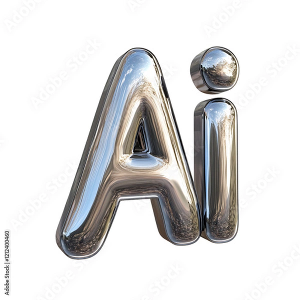 Obraz 3D Chrome AI Letters, Futuristic Tech