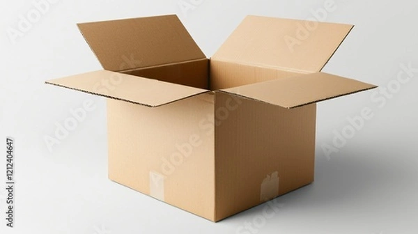 Fototapeta Open cardboard box, studio shot, white background, packaging concept