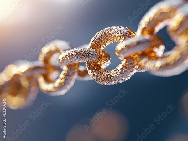 Fototapeta Interlocking Golden Chain: A mesmerizing visual of interconnectedness, symbolizing strength, security, and the unbreakable bonds of trust.  Explore the intricate details!