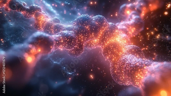 Fototapeta An artistic interpretation of bioinformatics supporting drug discovery, showing molecular models and genetic targets. 378