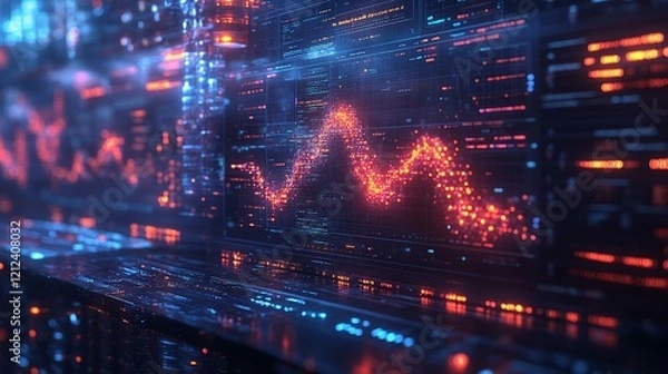 Fototapeta A futuristic bioinformatics interface where scientists work with real-time data visualizations of DNA sequences and protein structures. 397