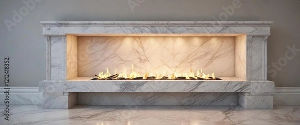 Obraz Stylish white marble fire surround with flickering flames, residential property, high quality, elegant design