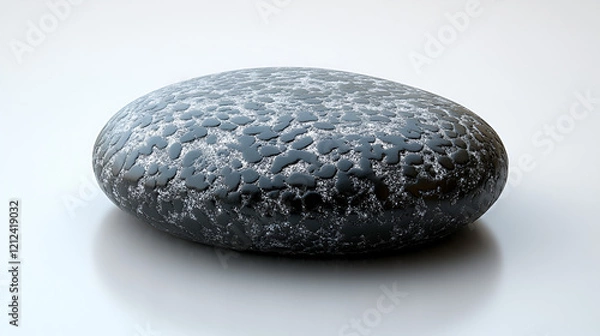 Fototapeta Smooth, dark gray stone with tiny light spots, lying on a clean white surface