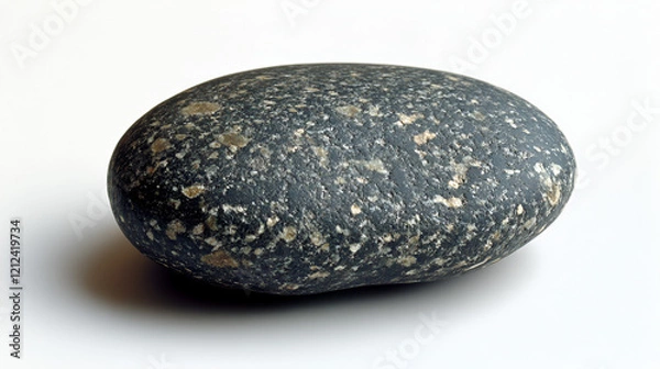 Fototapeta Smooth, dark gray stone with tiny light spots, lying on a clean white surface
