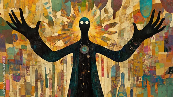 Obraz abstract black figure with large hands against abstract neutral backdrop