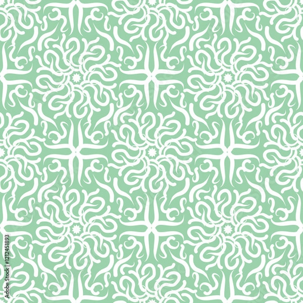 Fototapeta mint green and white floral ethnic line art mandala motif seamless pattern for wallpaper and tile