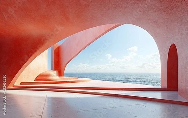 Fototapeta Coral architecture overlooking ocean.