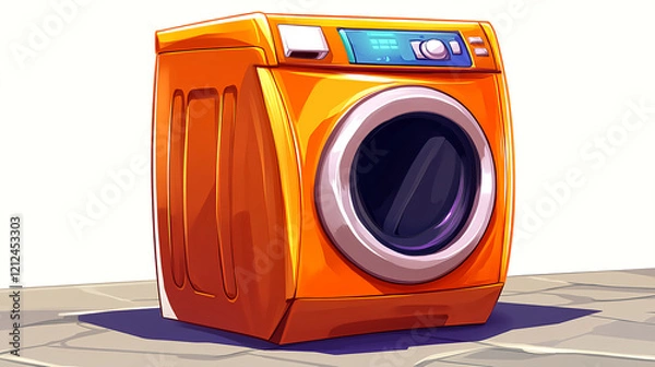 Fototapeta Washing machine in a bright orange color home appliance showcase detailed view modern design concept