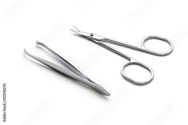 Obraz scisor and tweezers isolated on white background