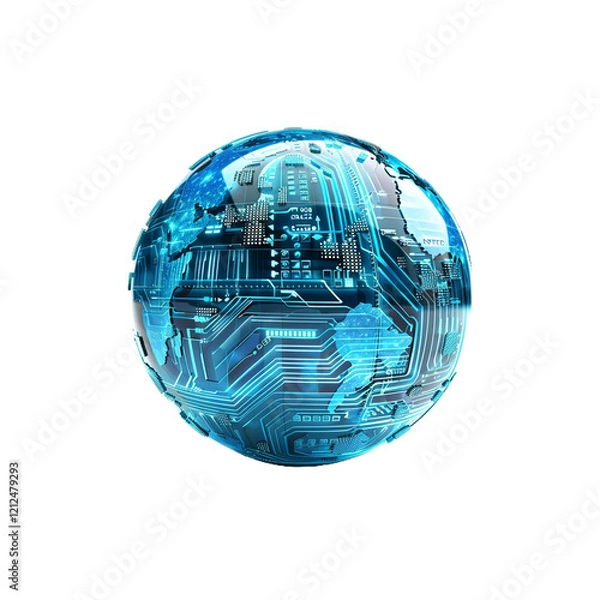 Fototapeta Robot artificial intelligence globe isolated on transparent background