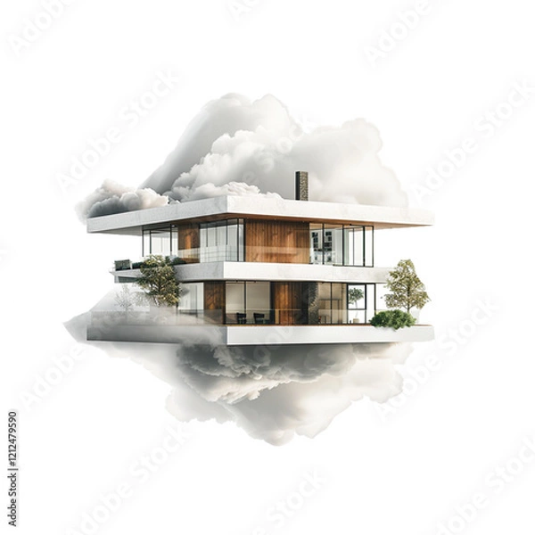Obraz Modern house in cloud isolated on transparent background