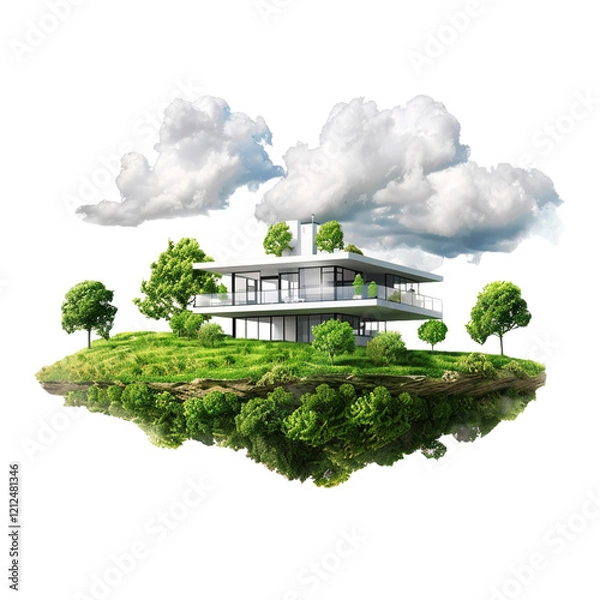 Fototapeta Modern house in cloud isolated on transparent background