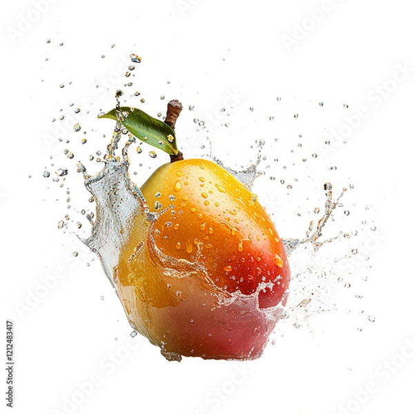 Fototapeta mango halves being splashed with water isolated on transparent background
