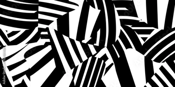 Fototapeta Doodle abstract chaotic stripes background in black and white colours. Horisontal hand drawn style vector illustration for banners, wallpaper, textile, wrapping