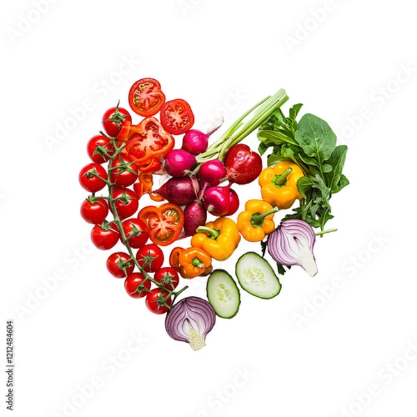 Fototapeta Heart healthy Mediterranean diet in heart-shape transparent background