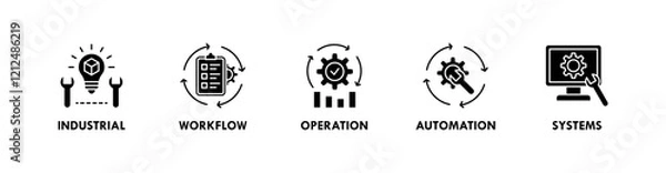 Fototapeta Production banner web icon illustration concept with icon of industrial, workflow, operation, automation, and systems