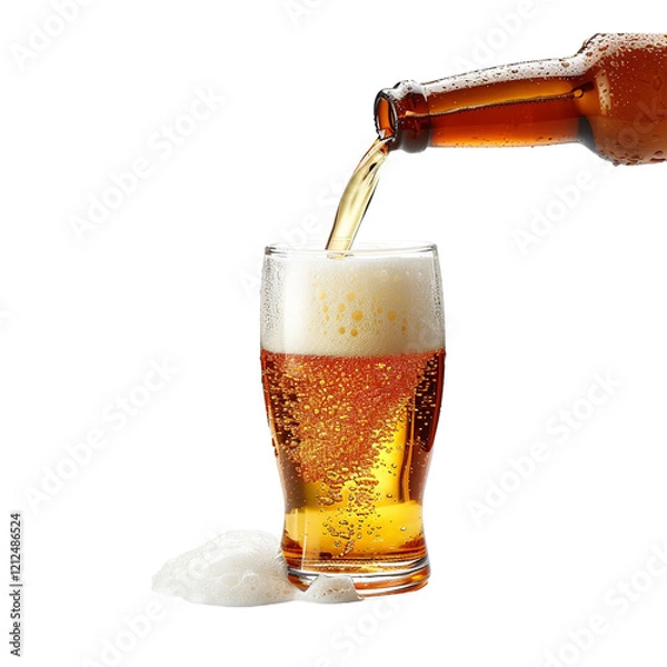 Fototapeta Beer Cheer beer pouring in glass isolated on transparent background