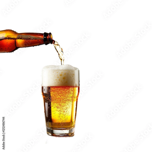 Fototapeta Beer Cheer beer pouring in glass isolated on transparent background