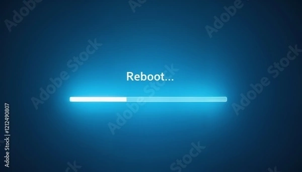 Obraz A computer screen displaying a "reboot" loading bar with a clean and minimalist background, illuminated with a soft blue light to highlight the fresh start
