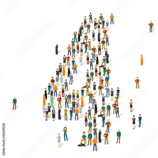 Fototapeta Crowded people vector alphabet figures and letter.