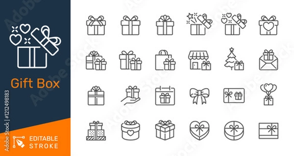 Fototapeta Gift box thin line icons. Editable stroke. Pixel perfect.