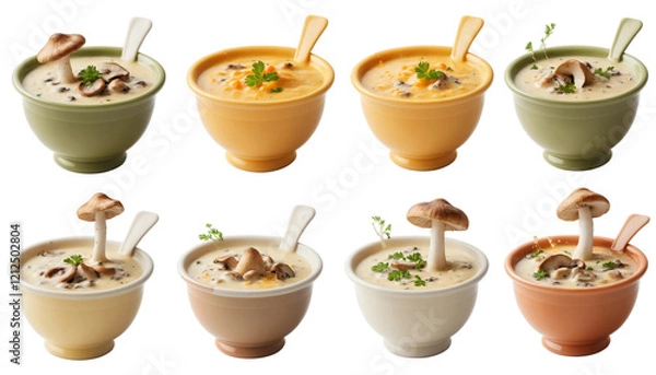 Fototapeta Set of delicious mushrooms splashing in cream soups png