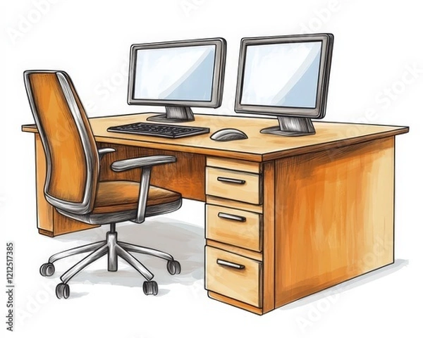 Fototapeta Modern Workspace with Dual Monitors and Ergonomic Chair Design