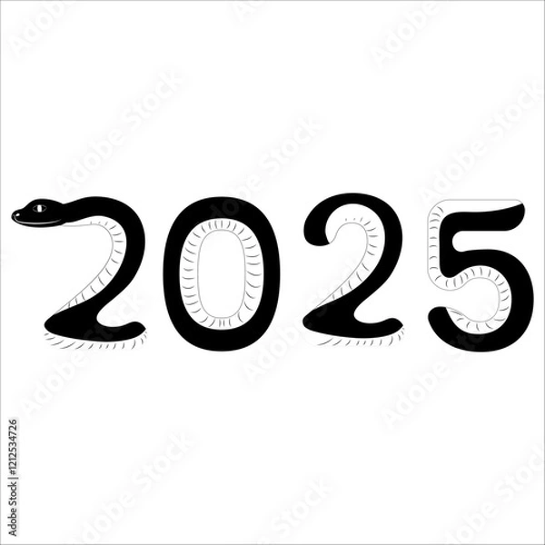 Fototapeta Chinese 2025 Contour White and Black New Year Numeric. Zodiac Asia Silhouette Snake