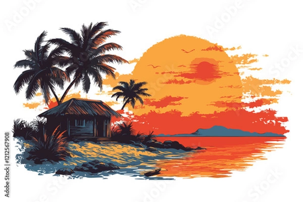 Fototapeta tropical island with palm trees