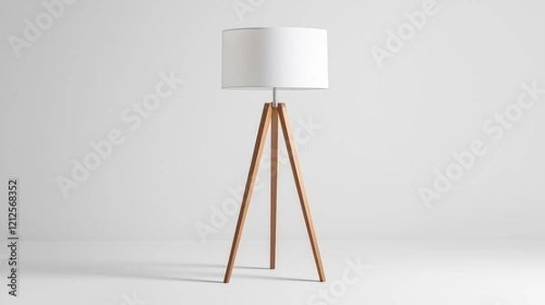 Fototapeta Tripod floor lamp, modern design, white shade, minimalist room, home decor
