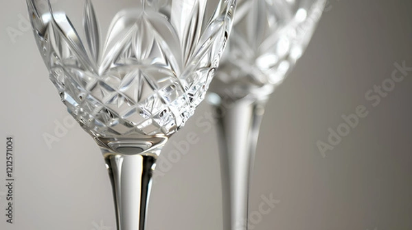 Obraz Waterford crystal champagne glasses with a crystal-cut design against a plain background, shown in close-up.