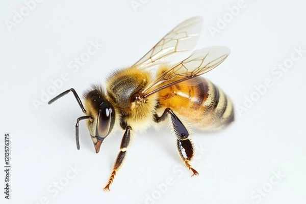 Fototapeta Close-up shot of a bee on a white surface, ready for use in various applications such as education or media