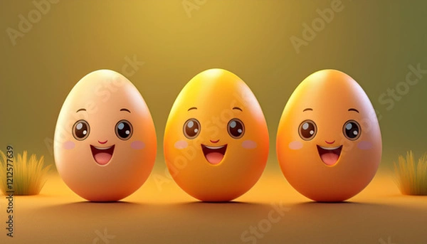 Obraz Kawaii Easter Egg Characters in Natural Tones