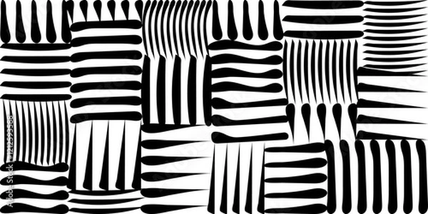 Fototapeta Doodle abstract stripes of squares background in black and white colours. Horisontal hand drawn style colorful vector illustration for banners, wallpaper, textile, wrapping