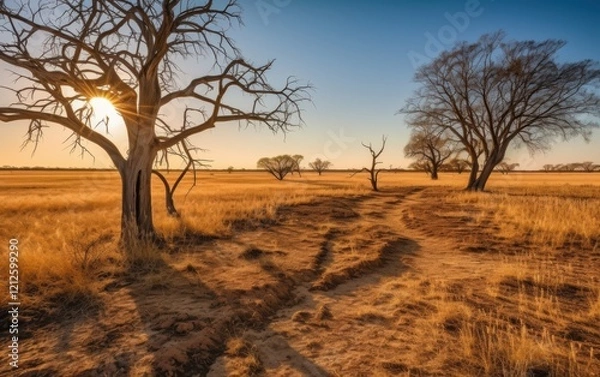 Fototapeta Sun Rays Through a Tree in the Savannah