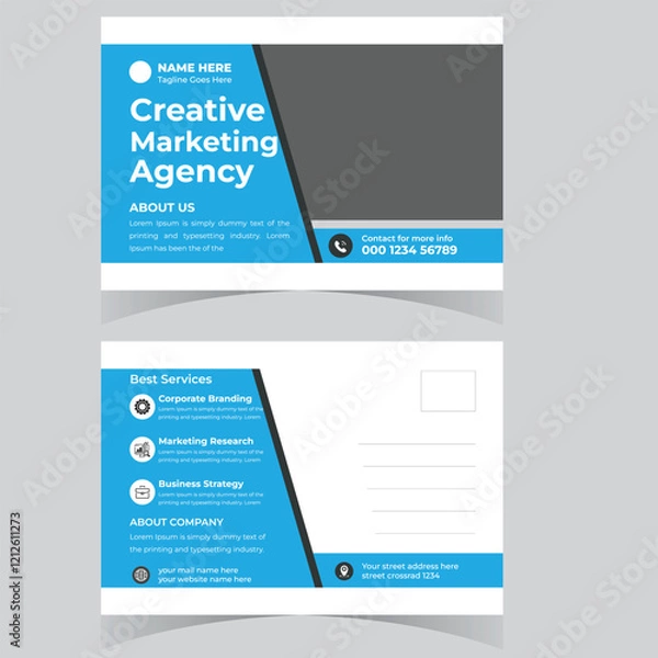 Fototapeta Corporate Postcard or Eddm postcard design template, Corporate Business Postcard Template Design, Simple and Clean Modern Minimal Postcard Template, Business Postcard Layout