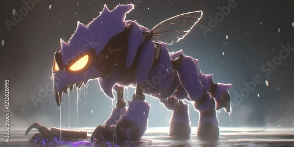 Fototapeta Mechanical insect creature in rain.