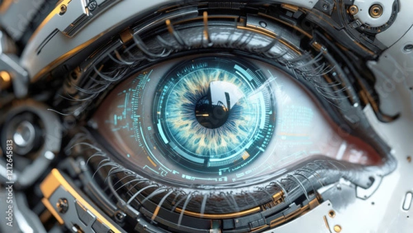Obraz Cybernetic Eye: A Close-Up of Advanced AI Vision Technology and Futuristic Optics