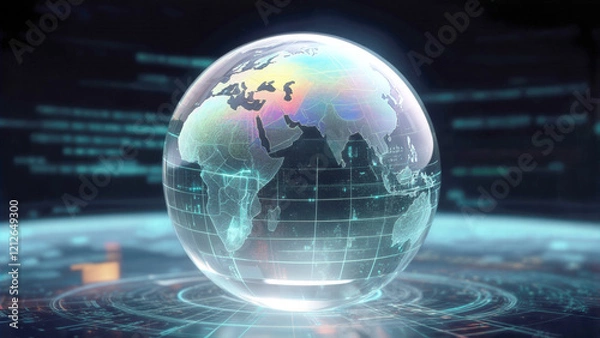 Fototapeta Digital Earth: A Futuristic Representation of Global Connectivity and Technological Advancements