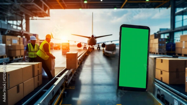 Fototapeta Smart Logistics: Mobile Technology and Air Freight Operations for Efficient Package Delivery