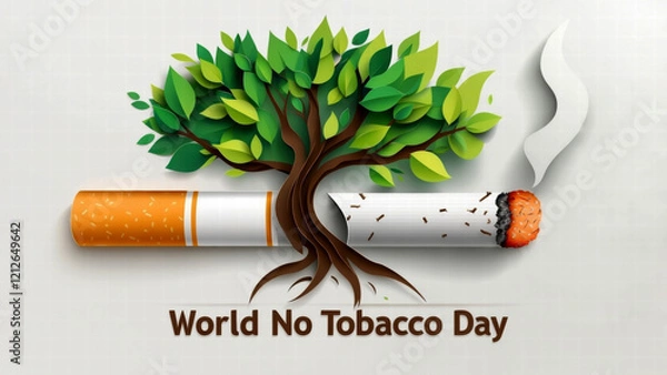 Fototapeta World No Tobacco Day: A Tree Emerging from a Cigarette, Symbolizing Life and the Fight Against Smoking
