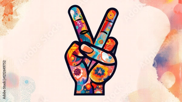 Fototapeta Colorful Peace Sign Hand: A Symbol of Harmony, Creativity, and Positivity with Vibrant Artistic Patterns